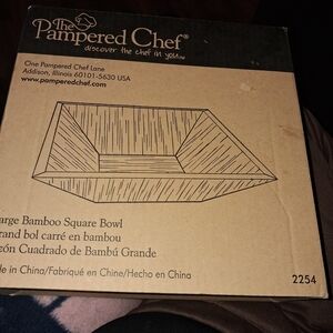 Pampered Chef Bamboo Wood Square Salad Serving Bowl & Salad Claw Light Weight